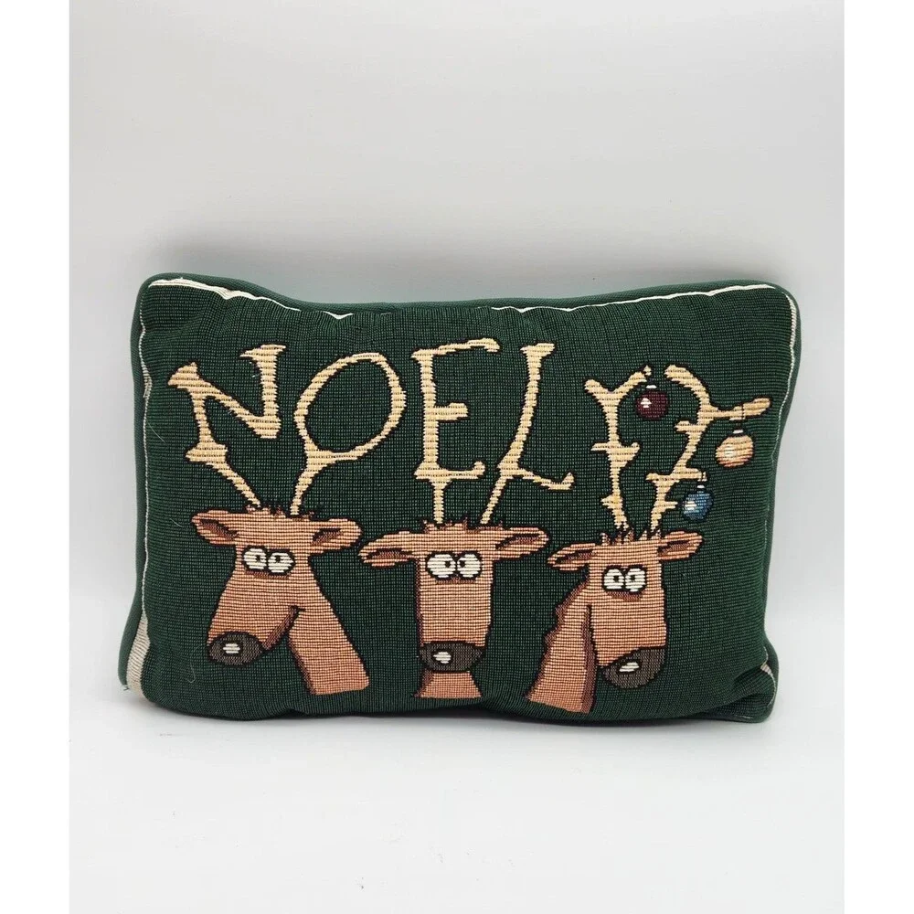 Holiday Tapestry Pillows (2) Santa Claus/Reindeer Vintage 12X9, 12X6